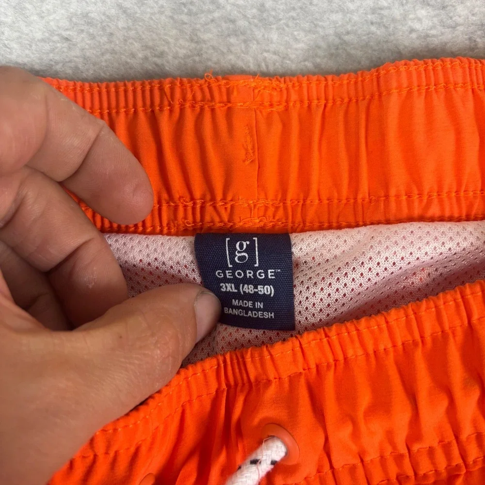 George Mens Swim Trunks XXXL Orange Elastic Waist Drawstring Mesh Lined Size 3XL